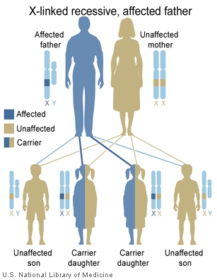 X-Linked recessive (affected father)