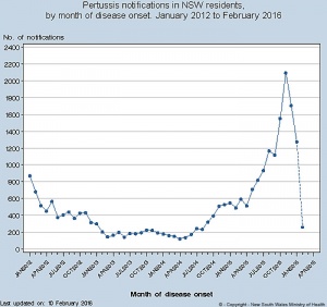 NSW Pertussis Notification Graph (2012-16)
