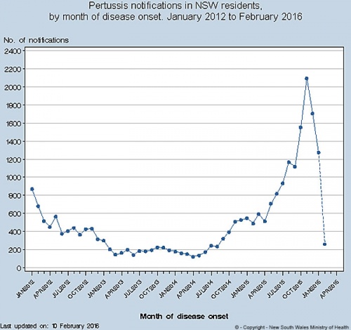 NSW Pertussis Notification Graph (2012-16)