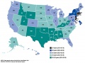 USA Mean age mother first birth by state[8]